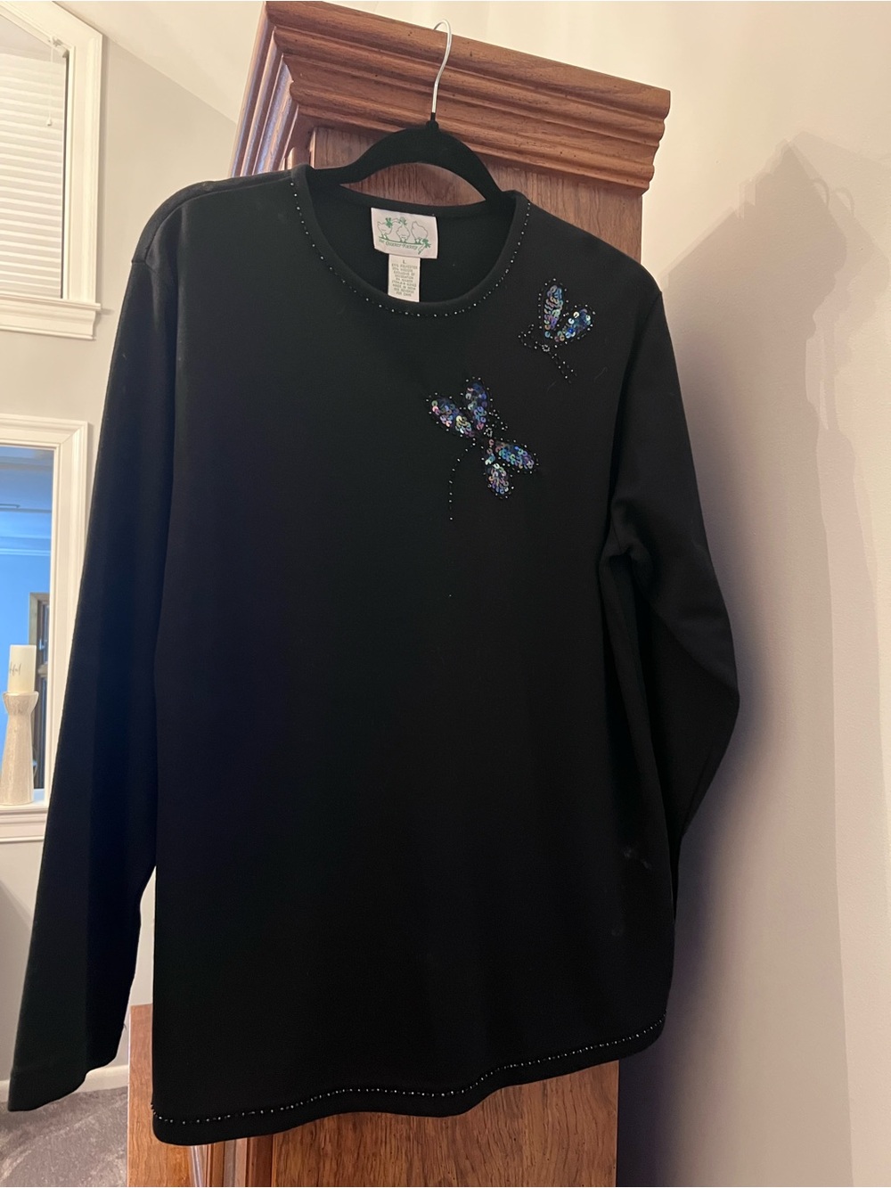 Vintage The Quacker Factory Black Butterfly Sequin Beaded Top Women’s L